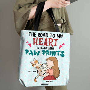 Personalized Gifts For Cat Lovers, For Her, The road to my heart is paved with paw prints Custom Tote Bag - Tote Bag - GoDuckee