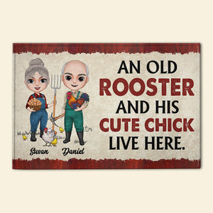 An Old Rooster And His Cute Chick Live Here - Personalized Doormat - Doormat - GoDuckee