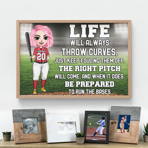 Personalized Softball Girl Poster - Life Will Always Throw Curves Just Keep Fouling Them Off - Poster & Canvas - GoDuckee