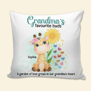 A Garden Of Love Grows In Our Grandma's Heart, Personalized Square Pillow, Smiling With Grandma Pillow, Mother's Day, Birthday Gift For Grandma - Pillow - GoDuckee