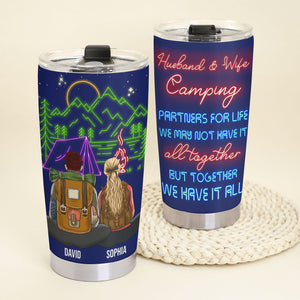 Personalized Camping Couple Tumbler - Husband And Wife Camping Partners For Life - Tumbler Cup - GoDuckee