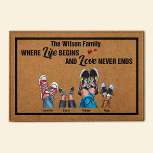 Where Life Begins And Love Never Ends Personalized Shoes Family Doormat - Doormat - GoDuckee
