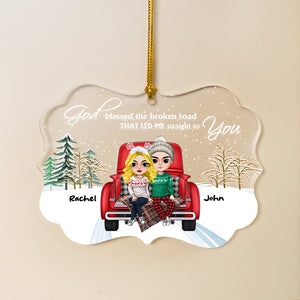 God Blessed The Broken Road That Led Me Straight To You, Personalized Couple Medallion Acrylic Ornament, Christmas Gift - Ornament - GoDuckee