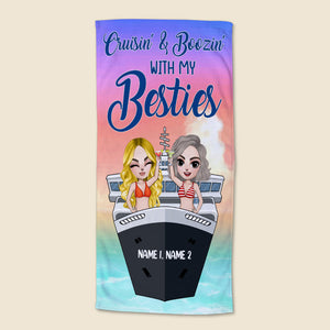 Cruisin' And Boozin' With My Besties - Personalized Beach Towel - Gifts For Best Friends, Cruising Sister, Besties frd2104 Fol8-Vd2 - Beach Towel - GoDuckee