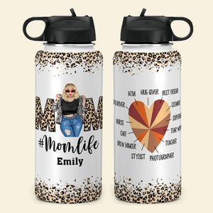 Momlife - Personalized Leopard Woman Water Bottle - Cool & Badass Woman - Water Bottles - GoDuckee