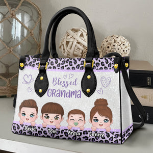 Personalized Grandma Leather Bag, Gift For Family - Leather Bag - GoDuckee