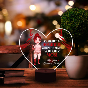 Baseball God Hit A Home Run When He Made You Our Mom Personalized Led Night Light - Led Night Light - GoDuckee