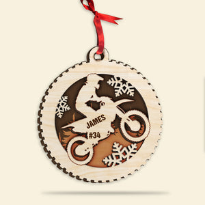 Motocross With Tire Shape - Personalized Wood Ornament - Ornament - GoDuckee
