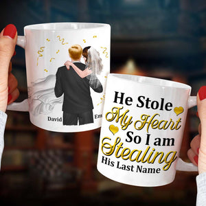 Personalized Newly Wedding Couple Coffee Mug, He Stole My Heart, Personalized Coffee Mug, Wedding Gift, Birthday Gift For Husband - Coffee Mug - GoDuckee