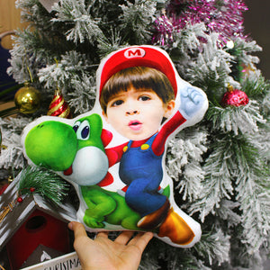 Naughty Boy With Dino ,Custom Face Pillow, Love Family - Pillow - GoDuckee