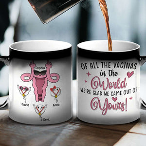 Glad We Came Out Of Yours, Personalized Magic Mug, Funny Mom and Sperms Coffee Mug, Mother's Day Gift For Mom - Magic Mug - GoDuckee