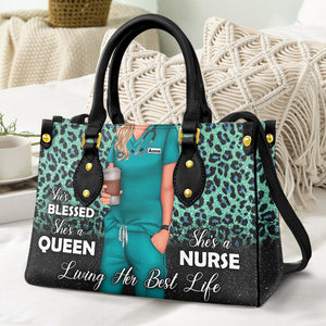 She Is Blessed She's A Queen She's A Nurse Personalized Nurse Leather Bag - Leather Bag - GoDuckee