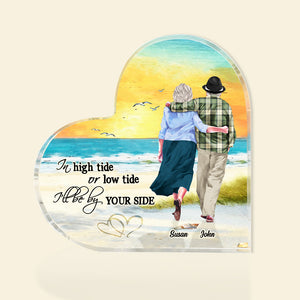 In High Tide or Low Tide I'll Always Be by Your Side, Personalized Old Couple Heart Shaped Acrylic - Decorative Plaques - GoDuckee