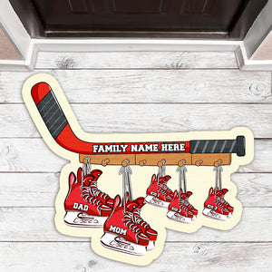 Ice Hockey Skates & Equipment Shape Doormat - Custom Hockey Family's Name - Doormat - GoDuckee
