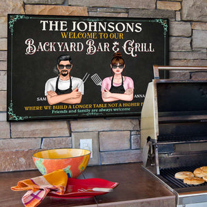 Welcome To Our Backyard Bar And Grill Personalized BBQ Grill Metal Sign, Gift For Family - Metal Wall Art - GoDuckee