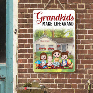 Grandkids Make Life Grand, Grandma And Grandma House Layers Wood Sign - Wood Sign - GoDuckee