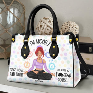 I'm Mostly Peace Love And Light Personalized Yoga - Leather Bag - GoDuckee