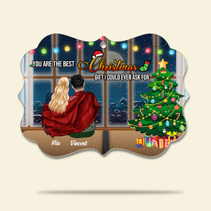 Personalized Christmas Couple Ornament, Couple Sitting Near Window, You Are The Best Christmas Gift, Christmas Tree Decor - Ornament - GoDuckee