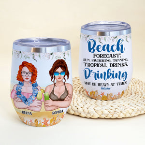 Personalized Hawaii Wreath Besties Wine Tumbler - Drinking May Be Heavy At Times - Wine Tumbler - GoDuckee