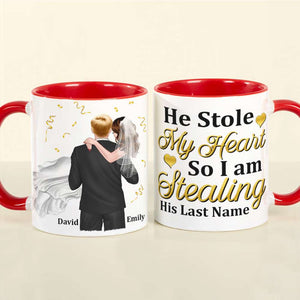 Personalized Newly Wedding Couple Coffee Mug, He Stole My Heart, Personalized Coffee Mug, Wedding Gift, Birthday Gift For Husband - Coffee Mug - GoDuckee