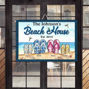 The Beach House Personalized Family Layered Wood Sign Stand - Wood Sign - GoDuckee