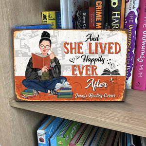 And She Lived Happily Ever After Personalized Reading Books Metal Sign Gift For Book Lovers - Metal Wall Art - GoDuckee
