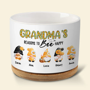 Grandma's Reasons To Bee Happy, Gift For Grandma, Personalized Plant Pot, Gnome Plant Pot - Plant Pot - GoDuckee
