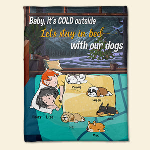 Personalized Cartoon Sleeping Couple & Dog Breeds Blanket - Let's Stay In Bed With Our Dogs - Blanket - GoDuckee