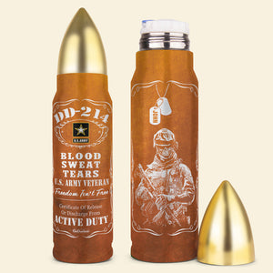 Veteran DD-214 Blood Sweat Tears - Personalized Bullet Tumbler - Water Bottles - GoDuckee