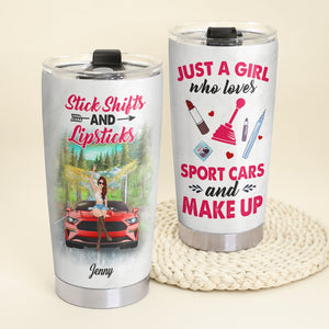 Personalized Sport Car Tumbler - Just A Girl Who Loves Sport Cars And Make Up, Stick Shift and Lipsticks - Tumbler Cup - GoDuckee