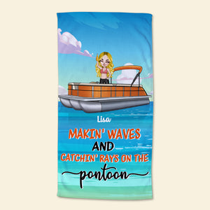 Catching Rays On The Pontoon - Personalized Beach Towel - Gifts For Wife, Girlfriend, Pontoon Queen - Beach Towel - GoDuckee