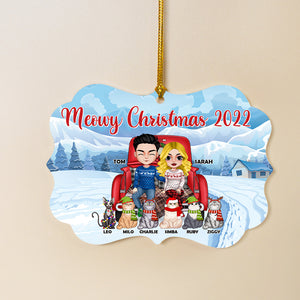 Meowy Christmas Couple and Cats Personalized Acrylic Ornament - Ornament - GoDuckee