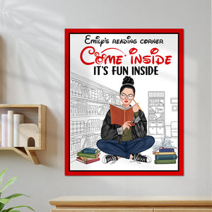 Come Inside It's Fun Inside Personalized Reading Wood Sign Gift For Reading Book Lovers - Wood Sign - GoDuckee
