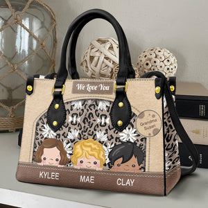 Grandma, We Love You, Personalized Leather Bag - Leopard Gift For Grandma - Leather Bag - GoDuckee