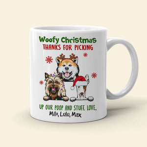 Woofy Christmas Thanks For Picking Up Our Stuff, Personalized Dog Christmas Mug, Christmas Gift - Coffee Mug - GoDuckee