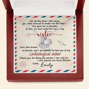 Unbiological Sister Love Knot Necklace - Custom Name - Stamp Postage - Jewelry - GoDuckee
