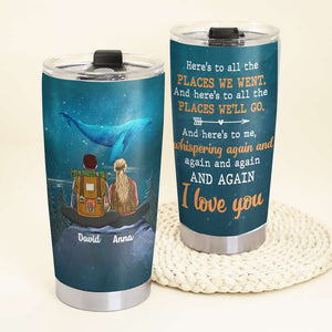 Personalized Hiking Couple Tumbler - Places We Went, Places We'll Go - Sitting On Mountain - Tumbler Cup - GoDuckee
