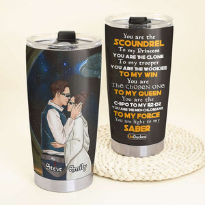 Personalized S.W Couple Tumbler - You Are The Scoundrel - Couple Hugging And Kissing Side View - Tumbler Cup - GoDuckee