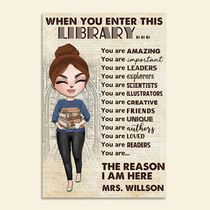 Personalized Librarian Poster - Library Girl With A Stack of Books - When You Enter This Library - Poster & Canvas - GoDuckee
