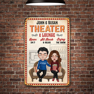 Theater & Lounge Sit Back & Relax Personalized Movie Couple Metal Sign, Gift For Couple - Metal Wall Art - GoDuckee