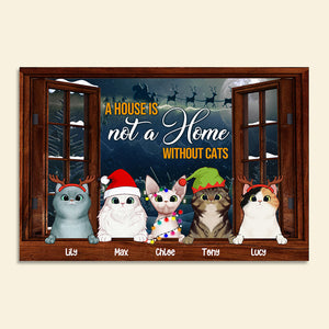 Personalized Christmas Cat Poster - A House Is Not A Home Without Cats - Window Frame - Poster & Canvas - GoDuckee