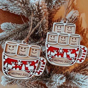 Hot Cocoa Mug Family, Personalized Wood Ornament, Christmas Gift For Family - Ornament - GoDuckee