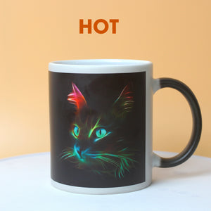 Neon Cat Black Background, Personalized Magic Mug, Gifts for Cat Lovers - Magic Mug - GoDuckee