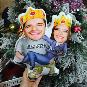Custom Face Pillow, Love Family, Couple Her King - His Queen - Pillow - GoDuckee
