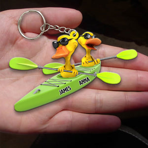 Personalized Kayaking Duck Couple Keychain - Custom Name - Keychains - GoDuckee