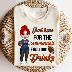 American Football Mom Just Here for the Commercials Food And Drinks Personalized Shirts - Shirts - GoDuckee