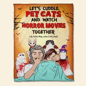 Personalized Horror Couple & Cat Breeds Blanket - Let's Cuddle Pet Cats & Watch Horror Movies - Blanket - GoDuckee