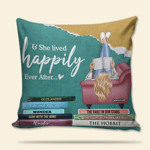 She Lived Happily Ever After, Gift For Book Lover, Personalized Pillow, Girl Reading Books Pillow - Pillow - GoDuckee