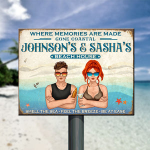Personalized Hawaii Wreath Couple Metal Sign - Where Memories Are Made Gone Coastal - Metal Wall Art - GoDuckee