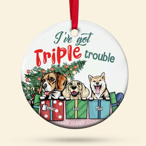 Dog/Cat I've Got Double Trouble, Personalized Ceramic Circle Ornament - Ornament - GoDuckee